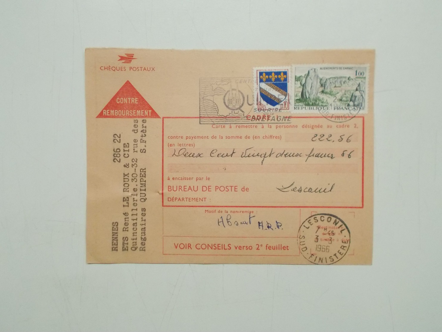 CHEQUE POSTAL CONTRE REMBOURSEMENT - Chèques & Chèques De Voyage