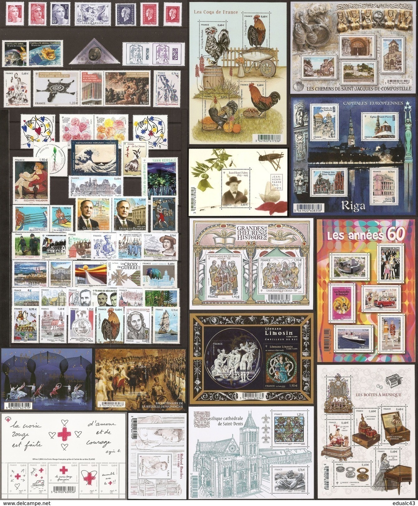 FRANCE-Année Complète 2015 -NEUF LUXE ** 92 TIMBRES Dont Diptyque AUBUSSON Et Les 3 Timbres Du Bloc LIBERATION - 2010-2019