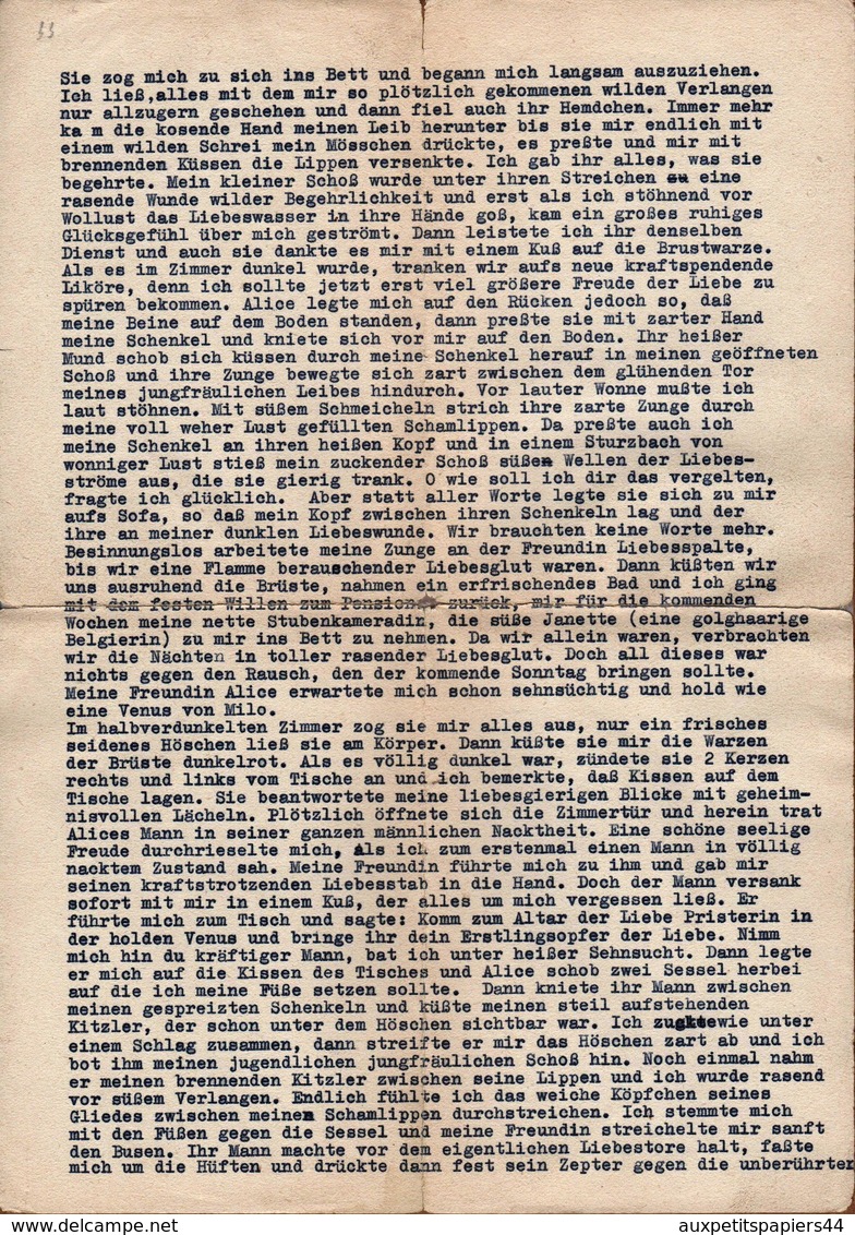 4 Pages Récit érotique Tapée En 1938 Par Un Soldat Allemand Racontant Ses ébats Amoureux Avec Une Française De 16 Ans - Collections