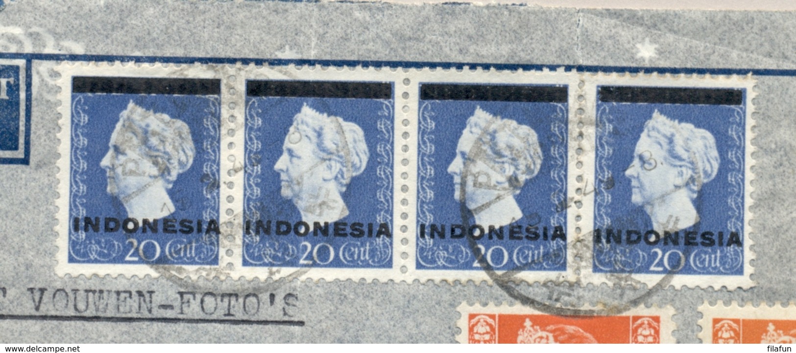 Nederlands Indië - 1949 - 7x Wilhelmina Fl 1,15 Mengfrankering Op Expresse Cover Van Palembang Naar Assen/5 / Nederland - Nederlands-Indië