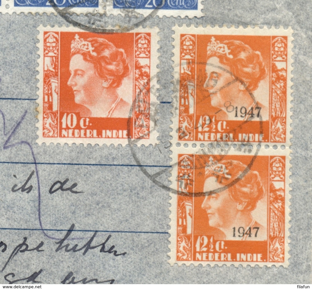 Nederlands Indië - 1949 - 7x Wilhelmina Fl 1,15 Mengfrankering Op Expresse Cover Van Palembang Naar Assen/5 / Nederland - Nederlands-Indië