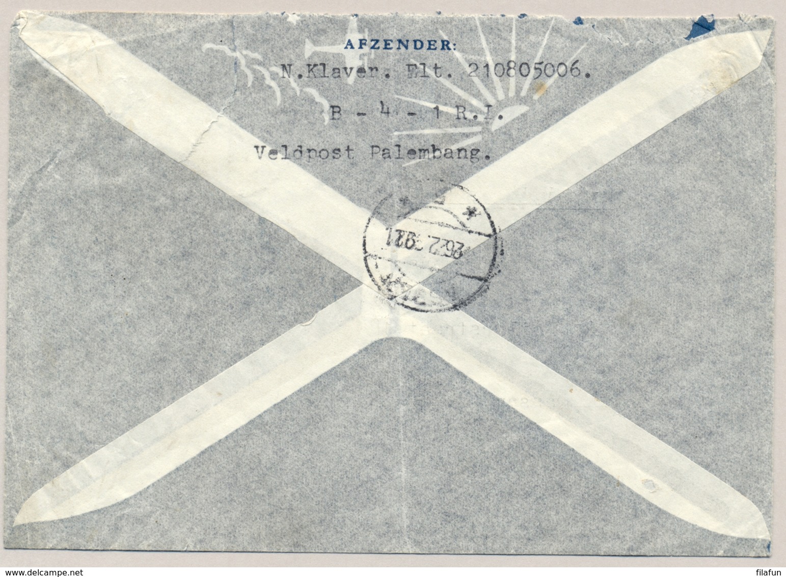 Nederlands Indië - 1949 - 7x Wilhelmina Fl 1,15 Mengfrankering Op Expresse Cover Van Palembang Naar Assen/5 / Nederland - Nederlands-Indië