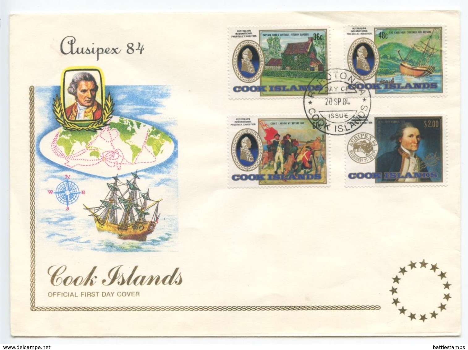 Cook Islands 1984 FDC Scott 829-832 Ausipex '84 Philatelic Exhibition - Cookeilanden