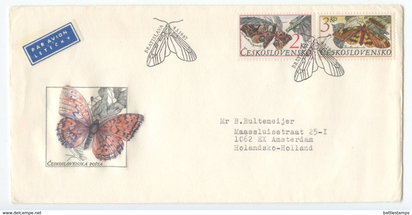 Czechoslovakia 1987 2 FDCs Scott 2647-2650 Butterflies - FDC