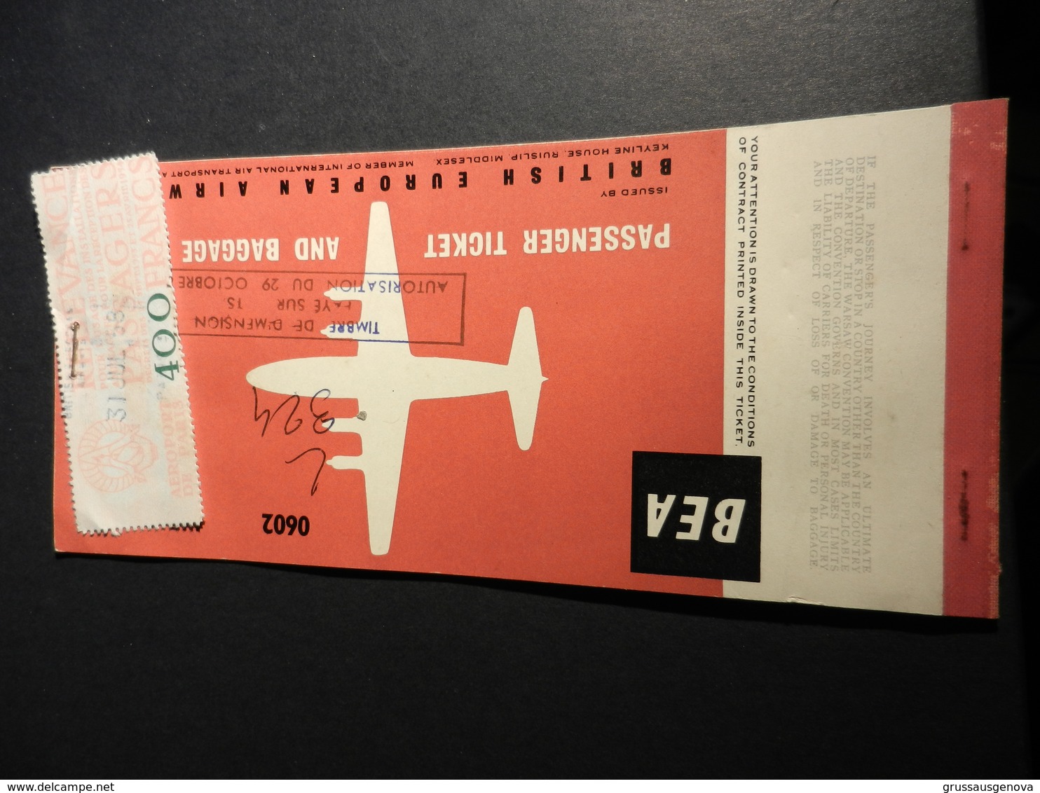 6b) BIGLIETTO AEREO BEA BRITISH EUROPEAN AIRWAYS 1958 - Europa