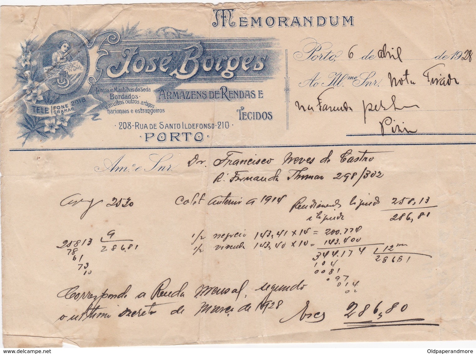 PORTUGAL COMMERCIAL DOCUMENT - PORTO - JOSÉ BORGES - Portugal