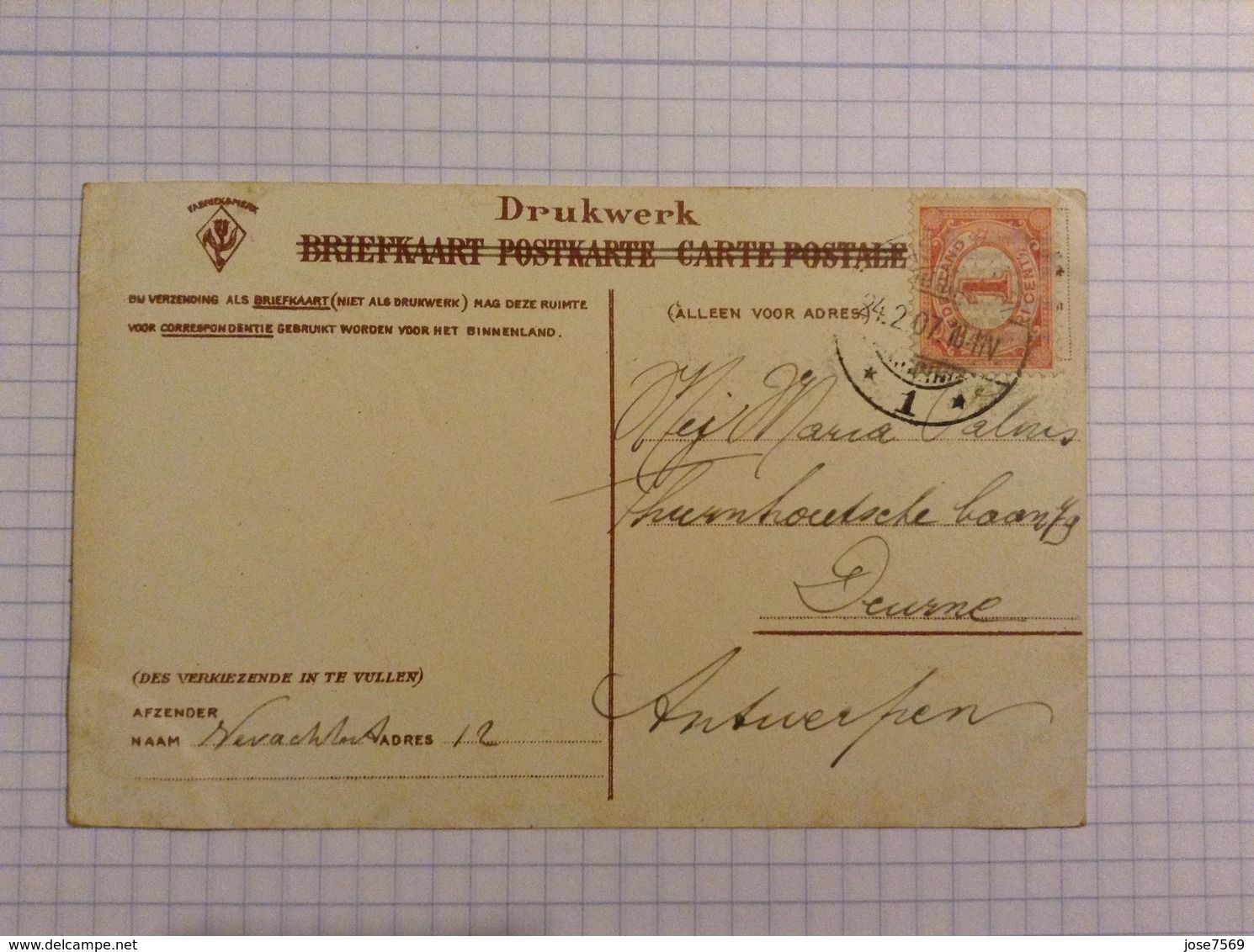 &postkaart, Nederland Amsterdam Brouwersgracht, Gelopen 1907, Zegel 1 Cent - Amsterdam