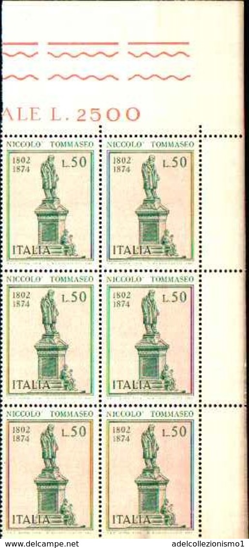 74857) ITALIA-BLOCCO DI 6 V.-Centenario Della Morte Di Niccolò Tommaseo - 30 Luglio 1974 -MNH** - 1971-80: Mint/hinged