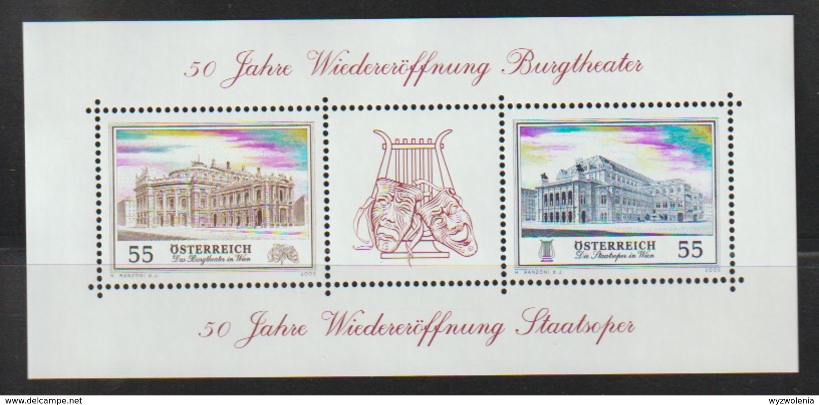 H 116) Österreich 2005 Mi# 2555-2556 Block 30 **: 50 Jahre Wiedereröffnung Burgtheater - Ungebraucht