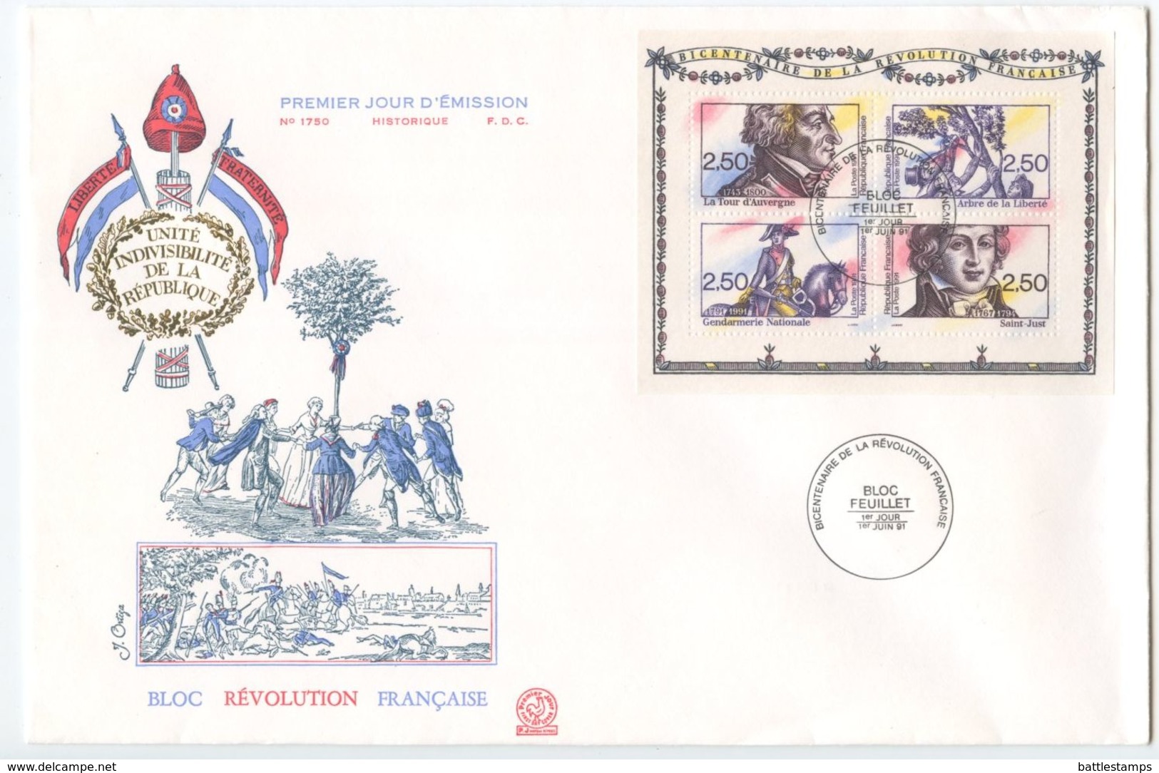 France 1991 FDC Scott 2259 S/S French Revolution Bicentennial - 1990-1999