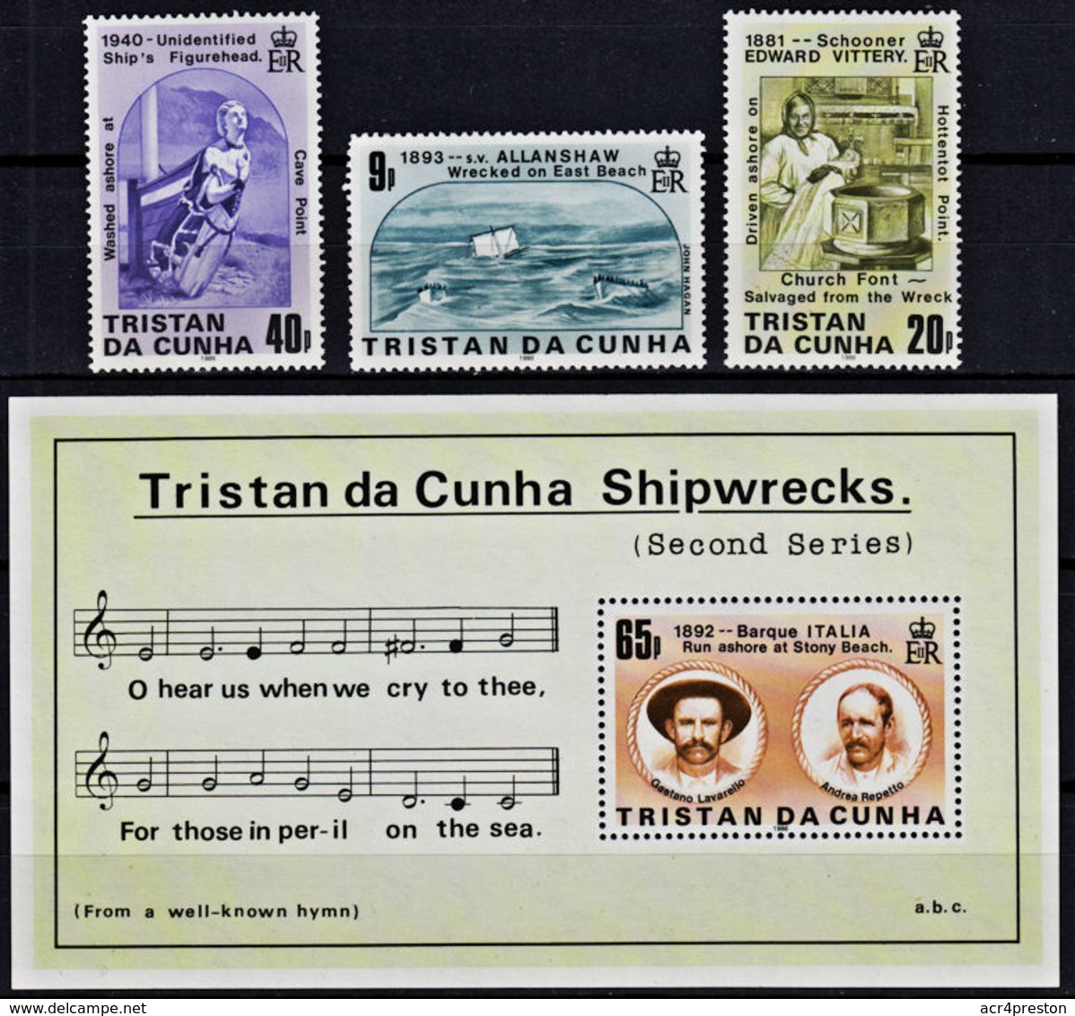 A5193 TRISTAN DA CUNHA 1986, SG 411-MS414 Shipwrecks (2nd Series), MNH - Tristan Da Cunha