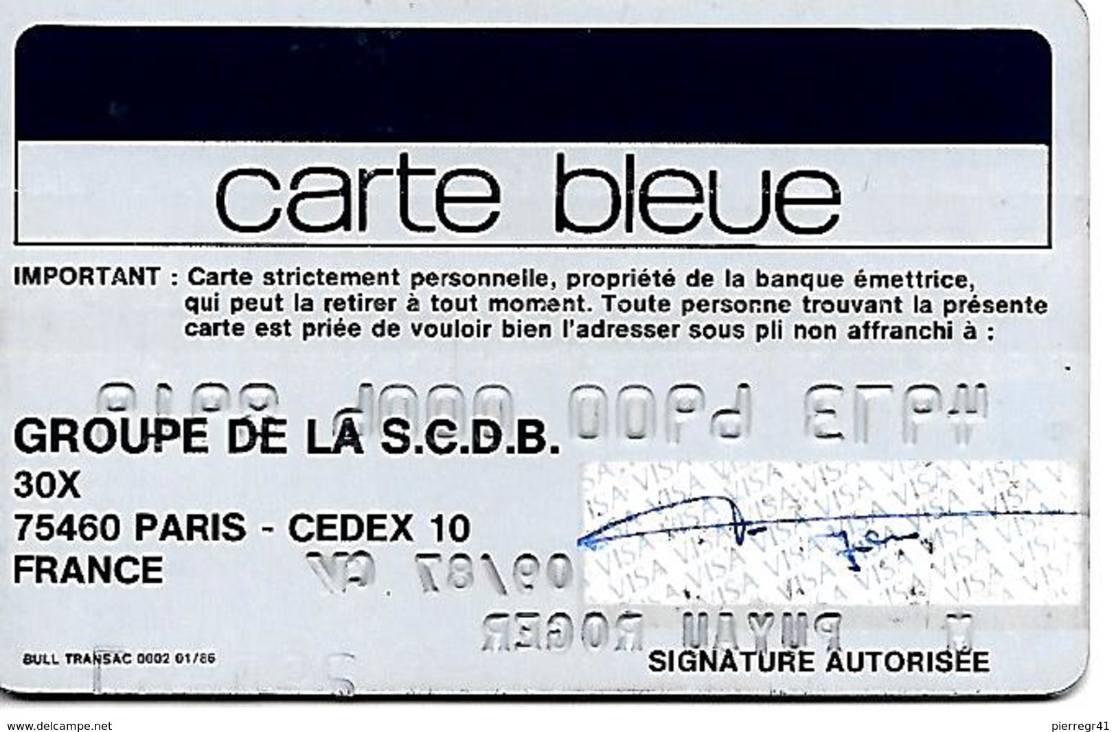 -CARTE+-MAGNETIQUE-CB-CARTE BLEUE-VISA-Groupe S.C.D.B-ExP 09/87-BULL TRANSAC 01/86-TBE-RARE - Vervallen Bankkaarten