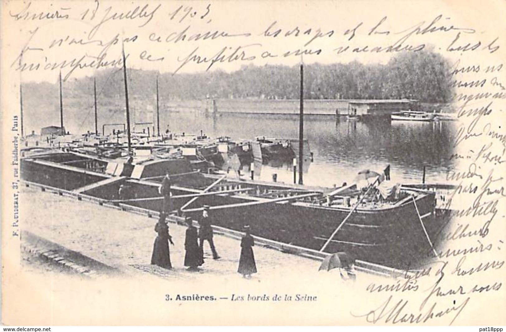 PENICHES Barge - 95 ASNIERES Bords De La Seine ( Grande Péniche En 1er Plan ) CPA - Lastkähne Aken Chiatte Barcazas - Embarcaciones