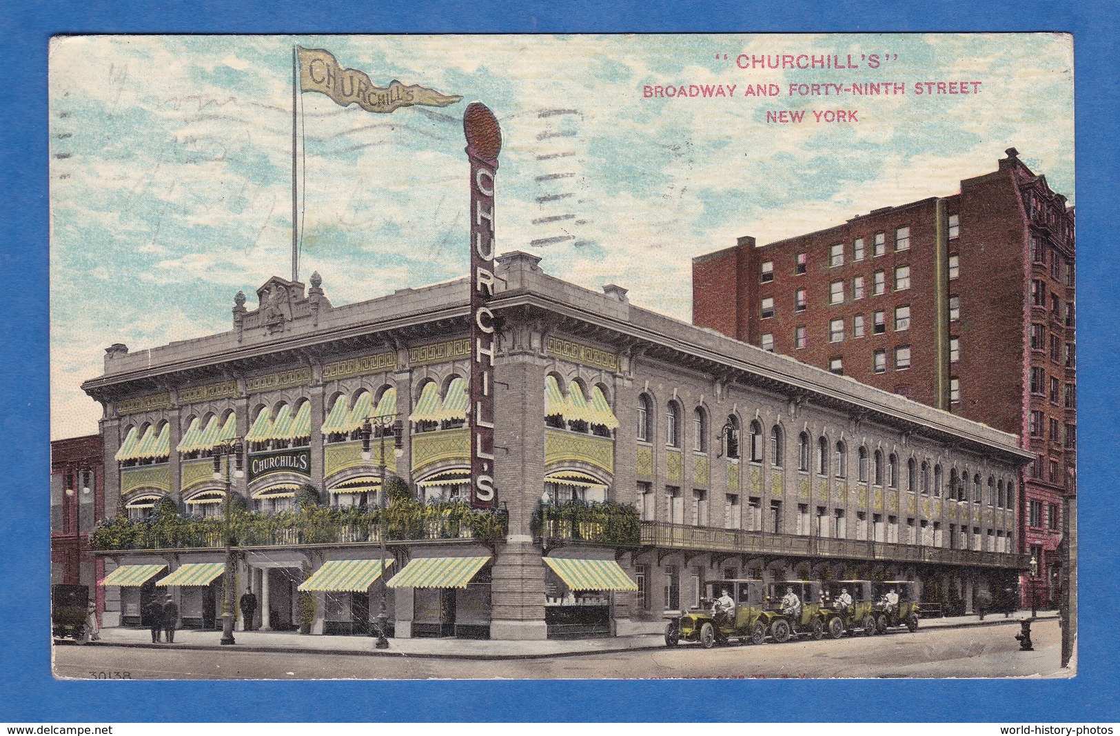 CPA - NEW YORK - " Churchill's " Broadway And Forty Ninth 59th Street - 1910 - Automobile Car - Broadway