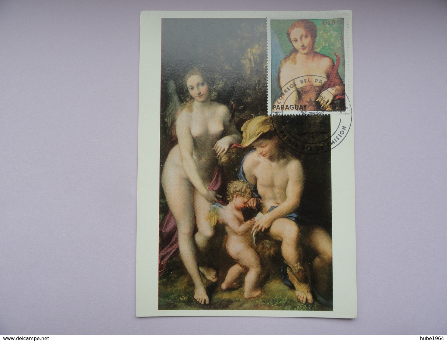 CARTE MAXIMUM CARD  MERCURY INSTRUCTING CUPID BEFORE VENUS PAR CORREGGIO PARAGUAY - Desnudos