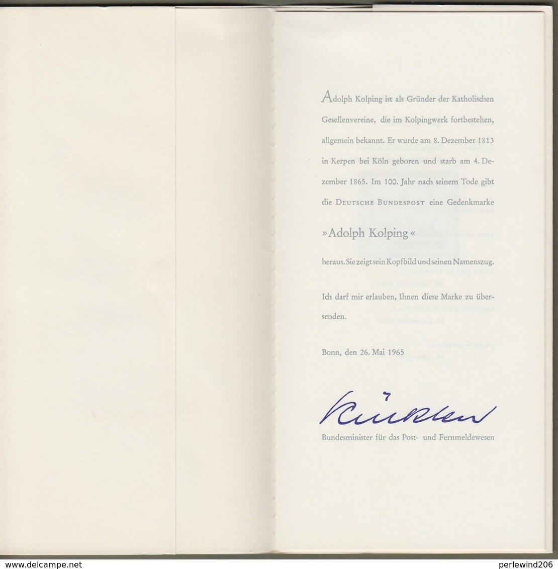 Bund : Minister Card - Ministerkarte Typ III, Mi-Nr. 477 ** U. ESST : " 100. Todestag Adolf Kolping " !  R         X - Briefe U. Dokumente