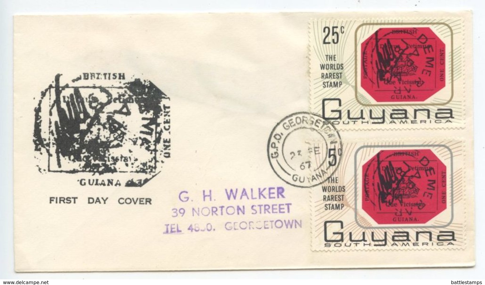 Guyana 1967 FDC Scott 26-27 World’s Rarest Stamp - British Guiana Stamp Of 1856 - Guyana (1966-...)