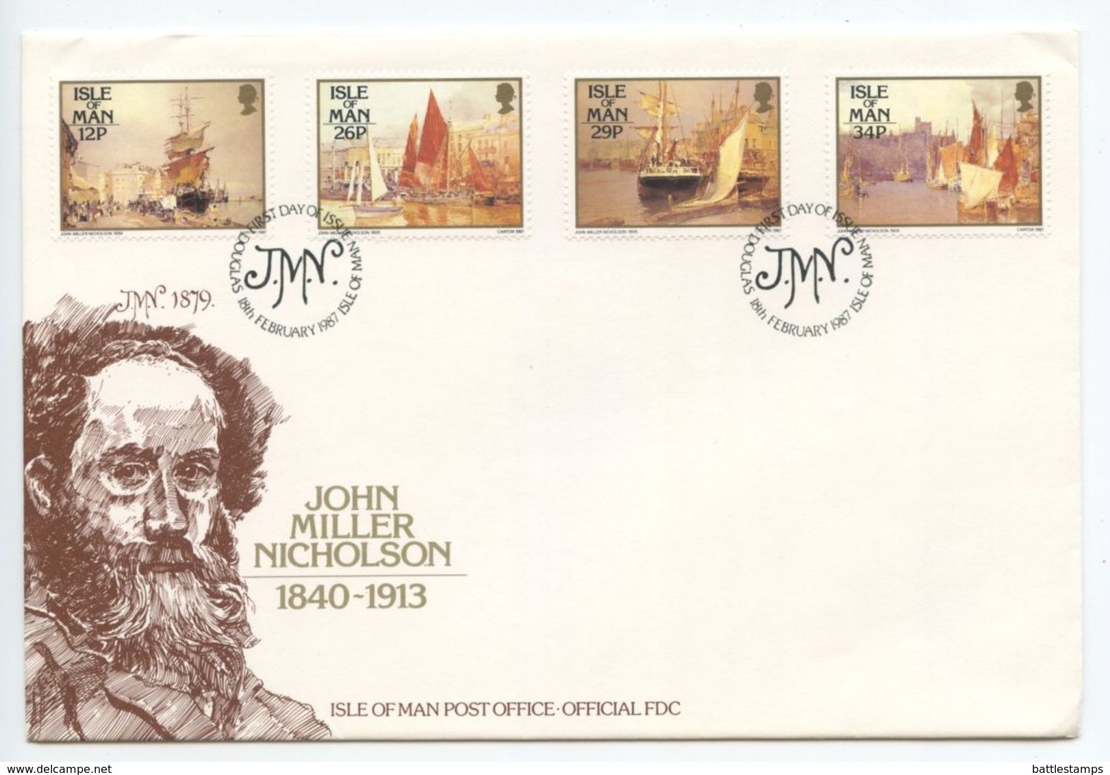 Isle Of Man 1987 FDC Scott 327-330 Paintings Harbor Scenes, John M. Nicholson - Isle Of Man