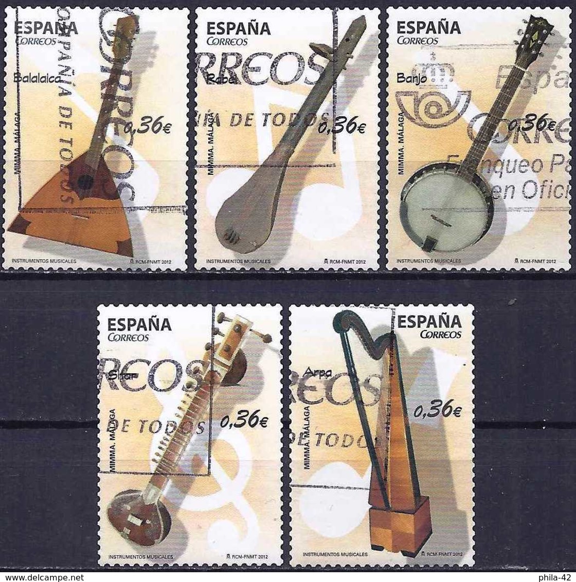 Spain 2012 - Musical Instruments ( Mi 4683/87 - YT 4388/92 ) Complete Issue - Oblitérés