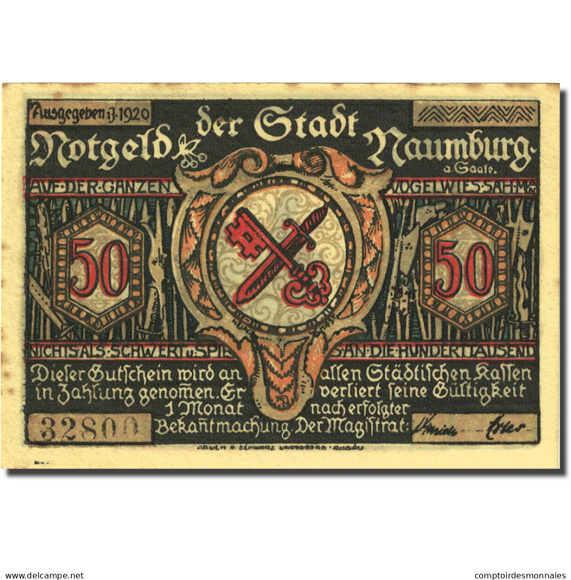 Billet, Allemagne, Naumburg, 50 Pfennig, Personnage 1, 1920, SUP, Mehl:928.2a - Other & Unclassified