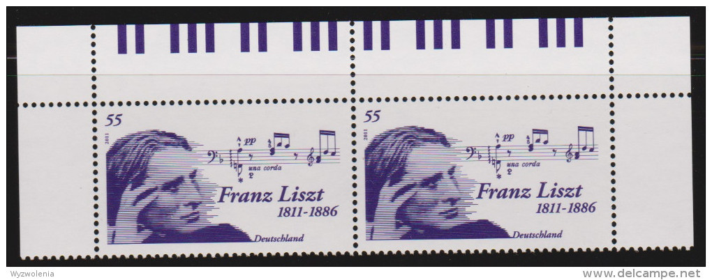 D 512) Deutschland MiNr 2846 (2) ** Bogenoberrand: Franz Liszt, Klavier Tastatur - Musik