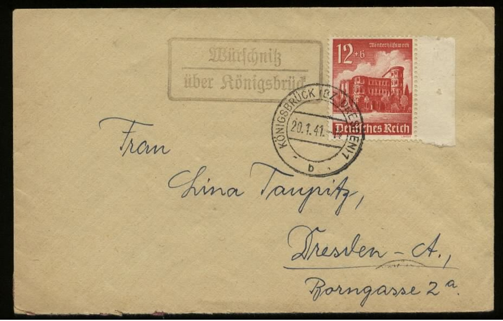 S6662 - DR Briefumschlag Mit Landpoststempel: Gebraucht Würschnitz über Königsbrück - Dresden 1941, Bedarfserhaltung. - Briefe U. Dokumente