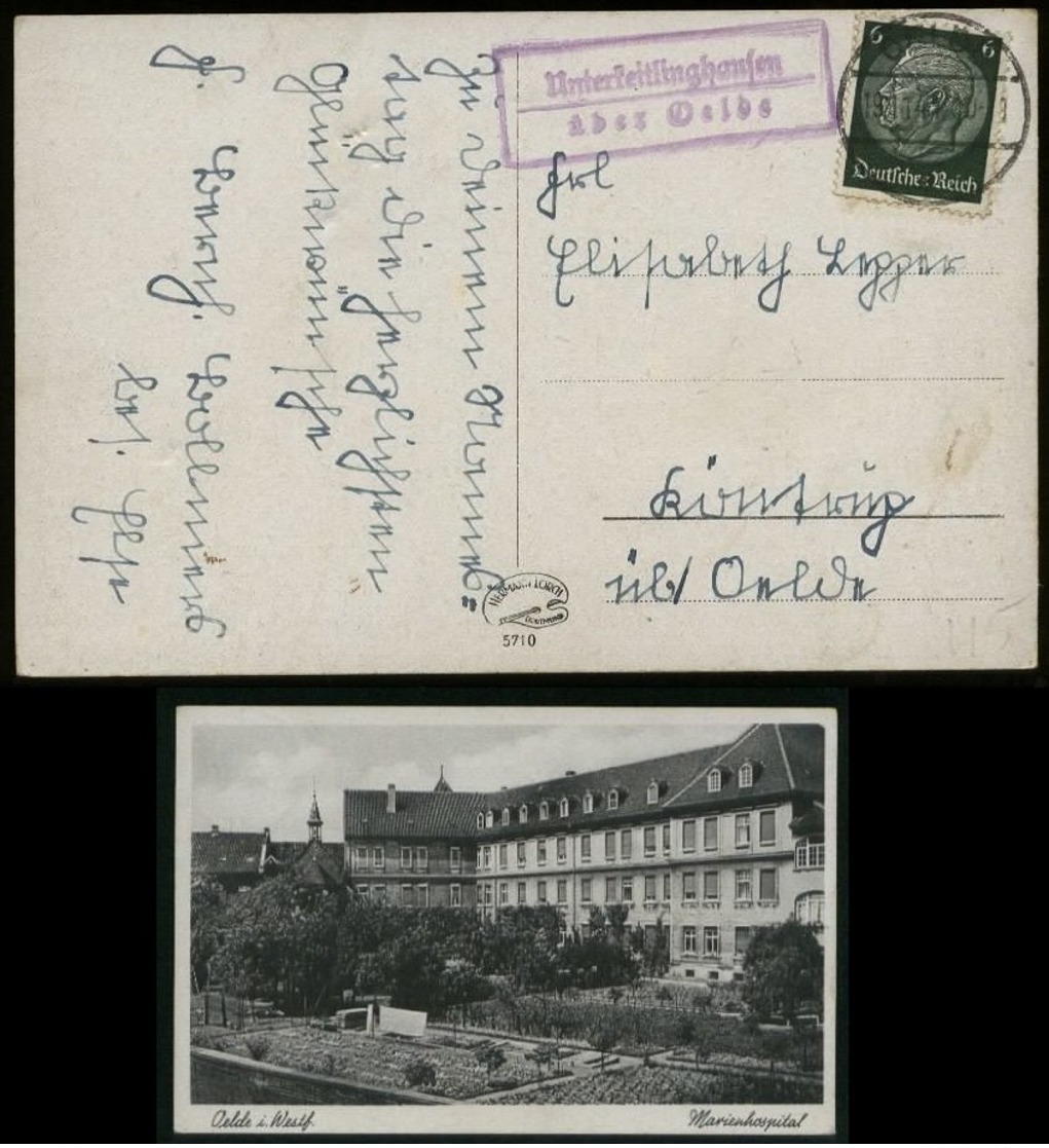 S6658 - DR Postkarte Marienhospital Oelde Mit Landpoststempel: Gebraucht Unterheilighausen über Oelde 1941, Bedarfserh - Lettres & Documents