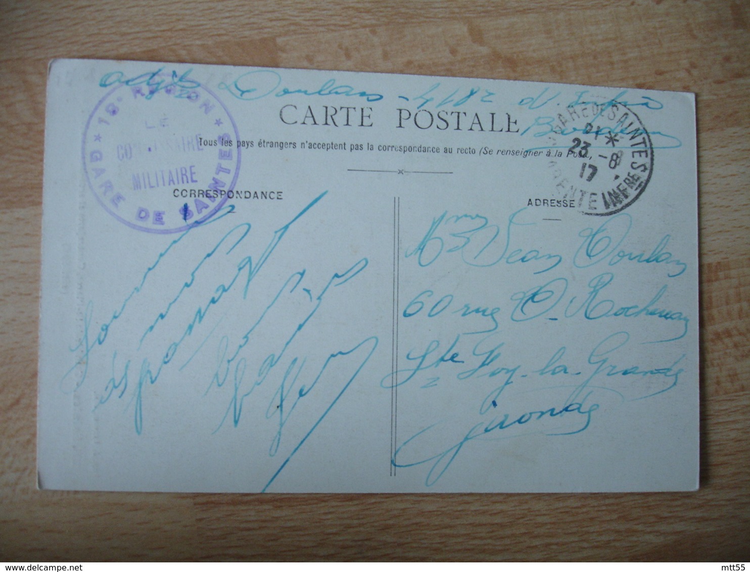 Gare De Saintes Commission Militaire  Cachet Franchise Postale Militaire Guerre 14.18 - Guerre De 1914-18