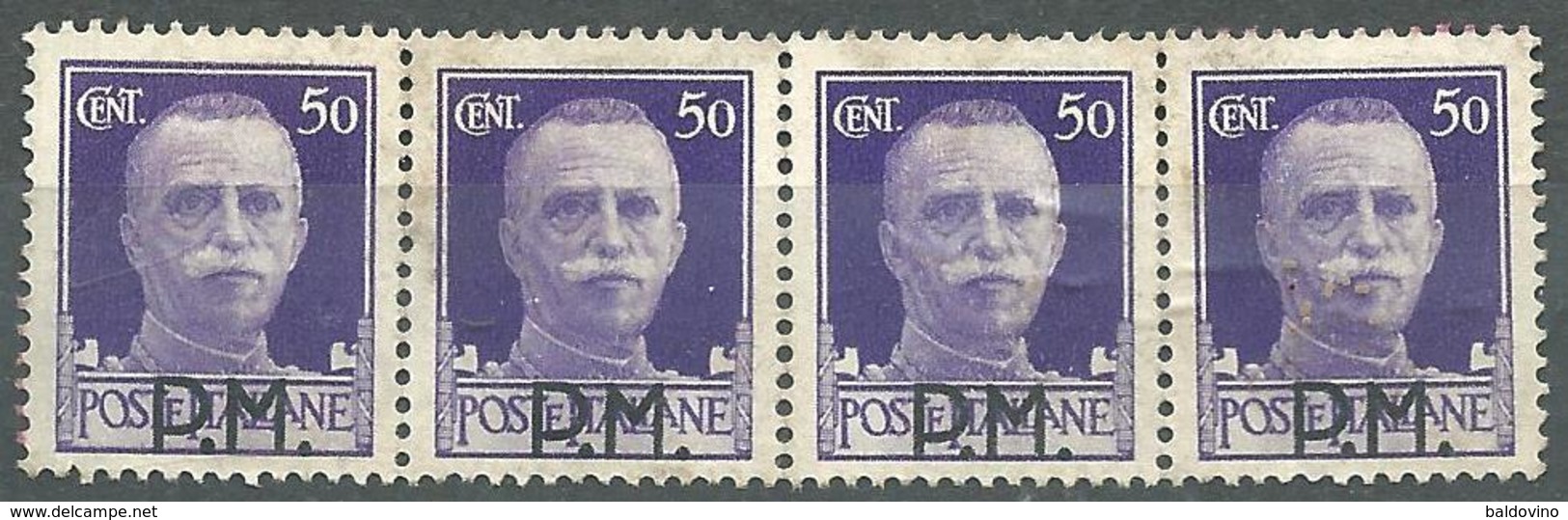 Italia 1943 Imperiale 50 C. Soprastampa P.M. Striscia Di 4 Esemplari - Poste Militaire (PM)