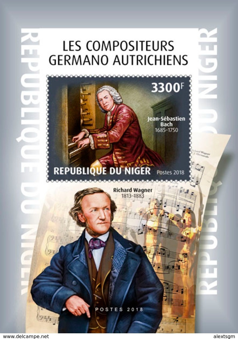 NIGER 2018 - J-S Bach, R. Wagner S/S. Official Issue - Musique