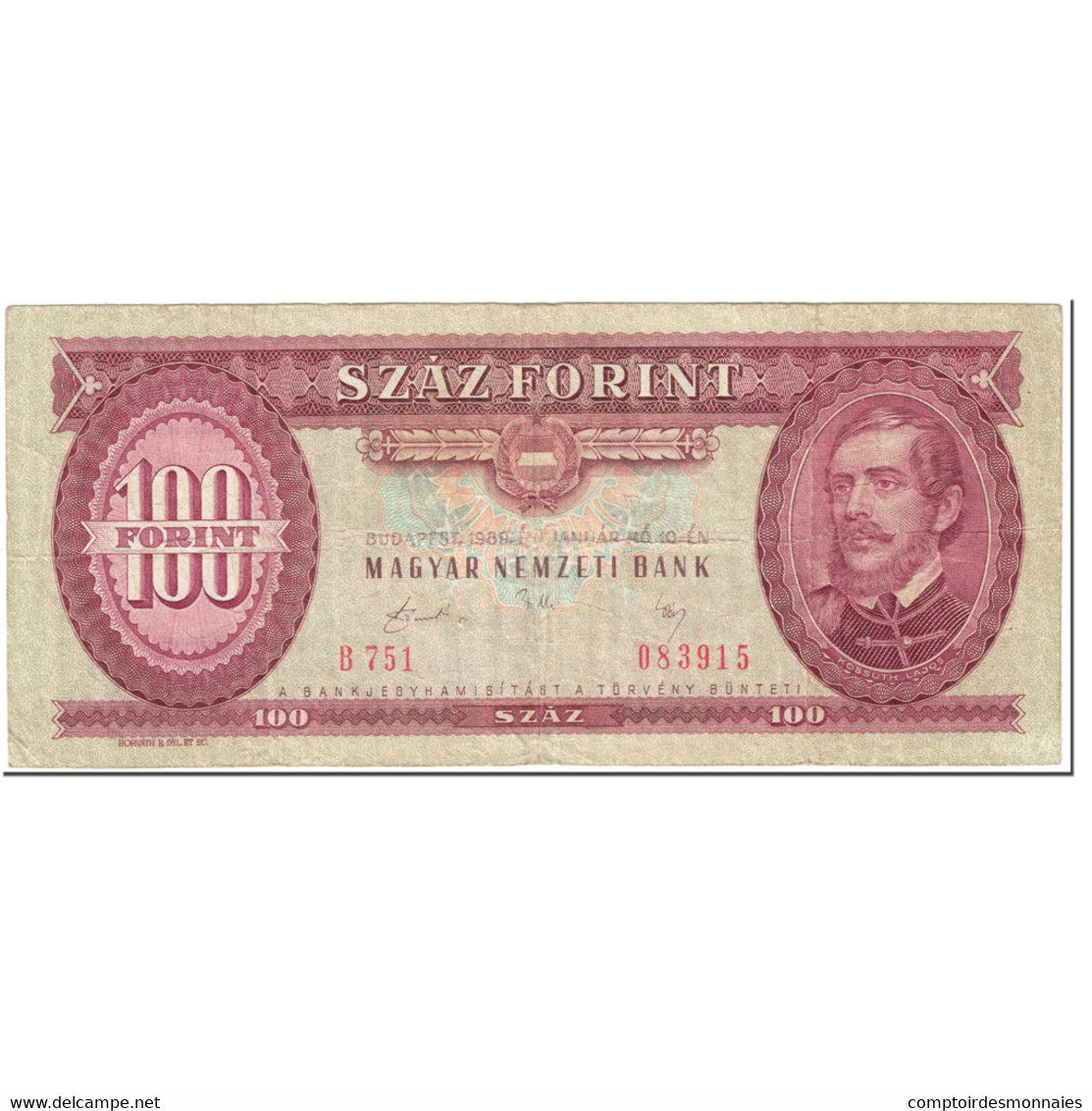 Billet, Hongrie, 100 Forint, 1989, 1989-01-10, KM:171h, TTB - Hongrie