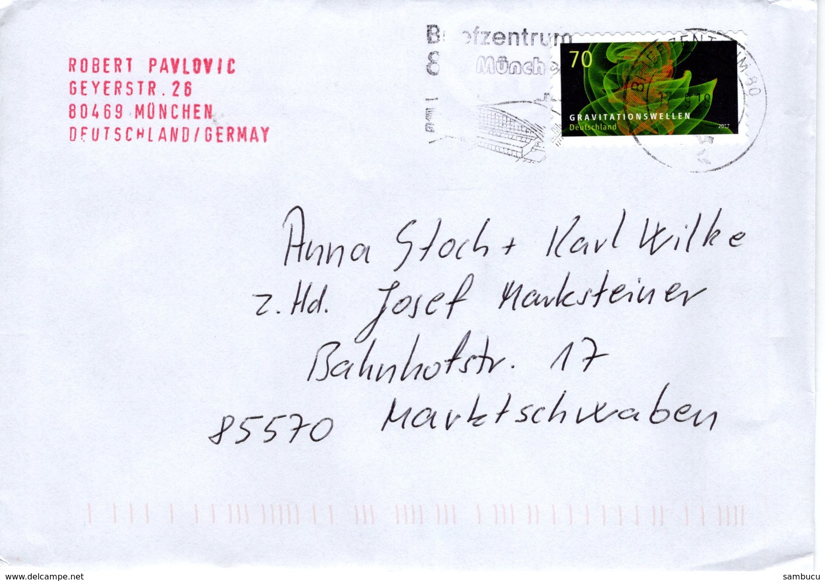 Brief Von Briefzentrum 80 Mit 70 Cent Gravitationswellen Mit Werbestempel München 2018 - Briefe U. Dokumente
