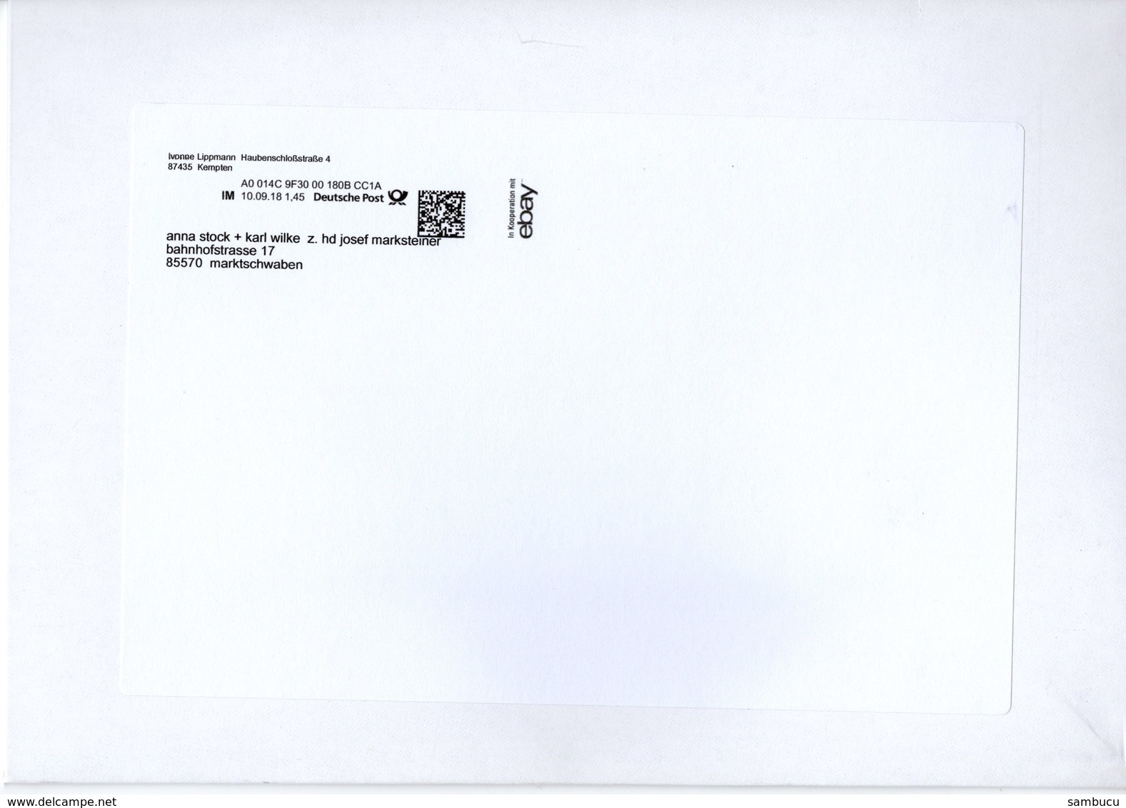 Brief Von 87435 Kempten Mit 145 Cent Bar Frei 2018 - Briefe U. Dokumente