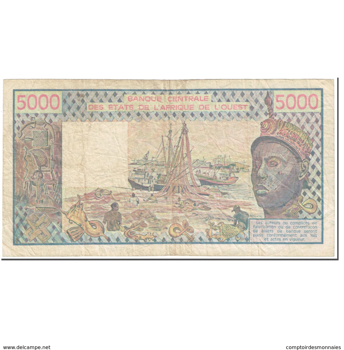 Billet, West African States, 5000 Francs, 1991, Undated (1991), KM:108Ar, TTB - États D'Afrique De L'Ouest