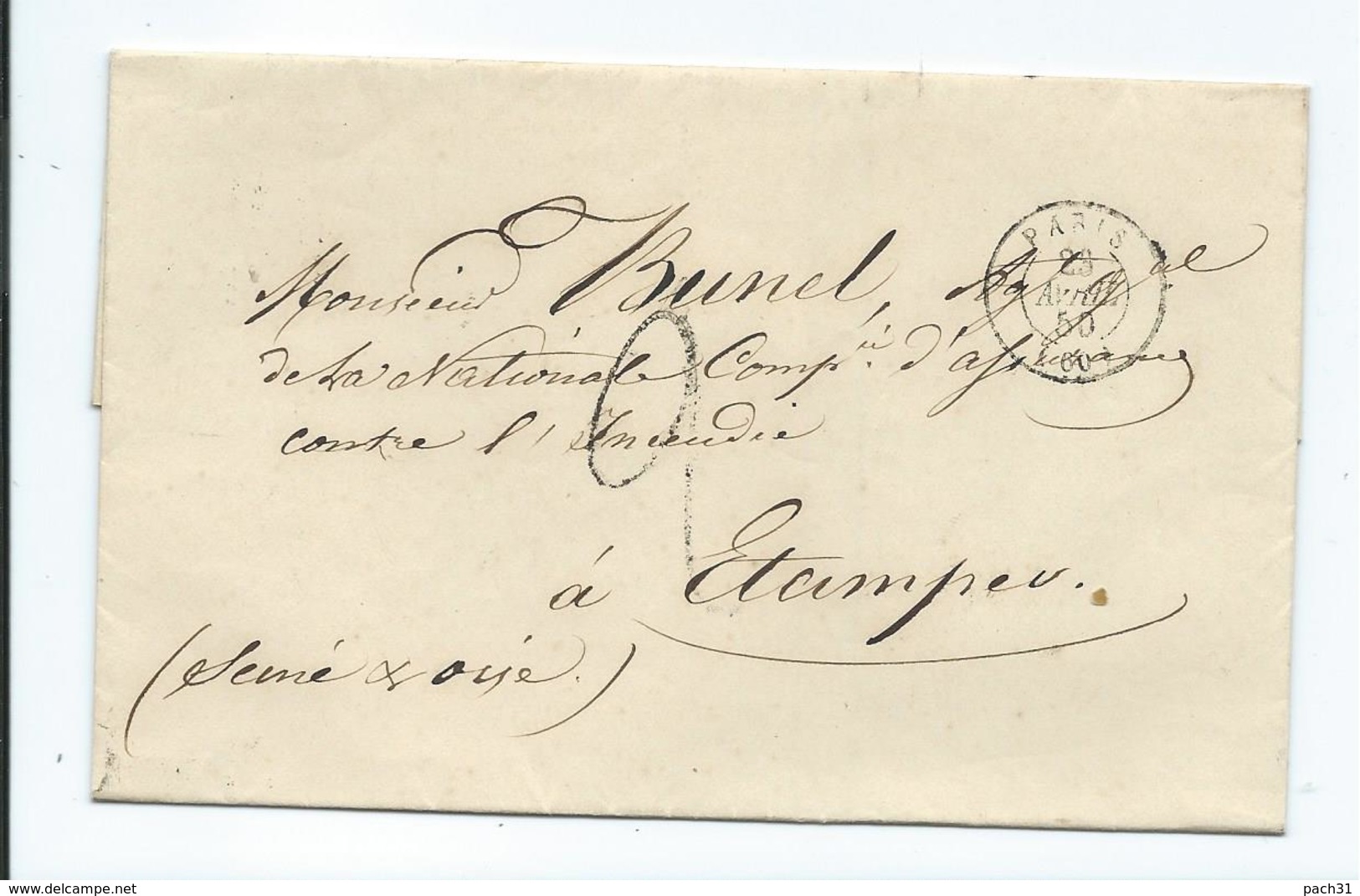 Lettre De Paris Pour Etampes 1850 - 1849-1876: Classic Period