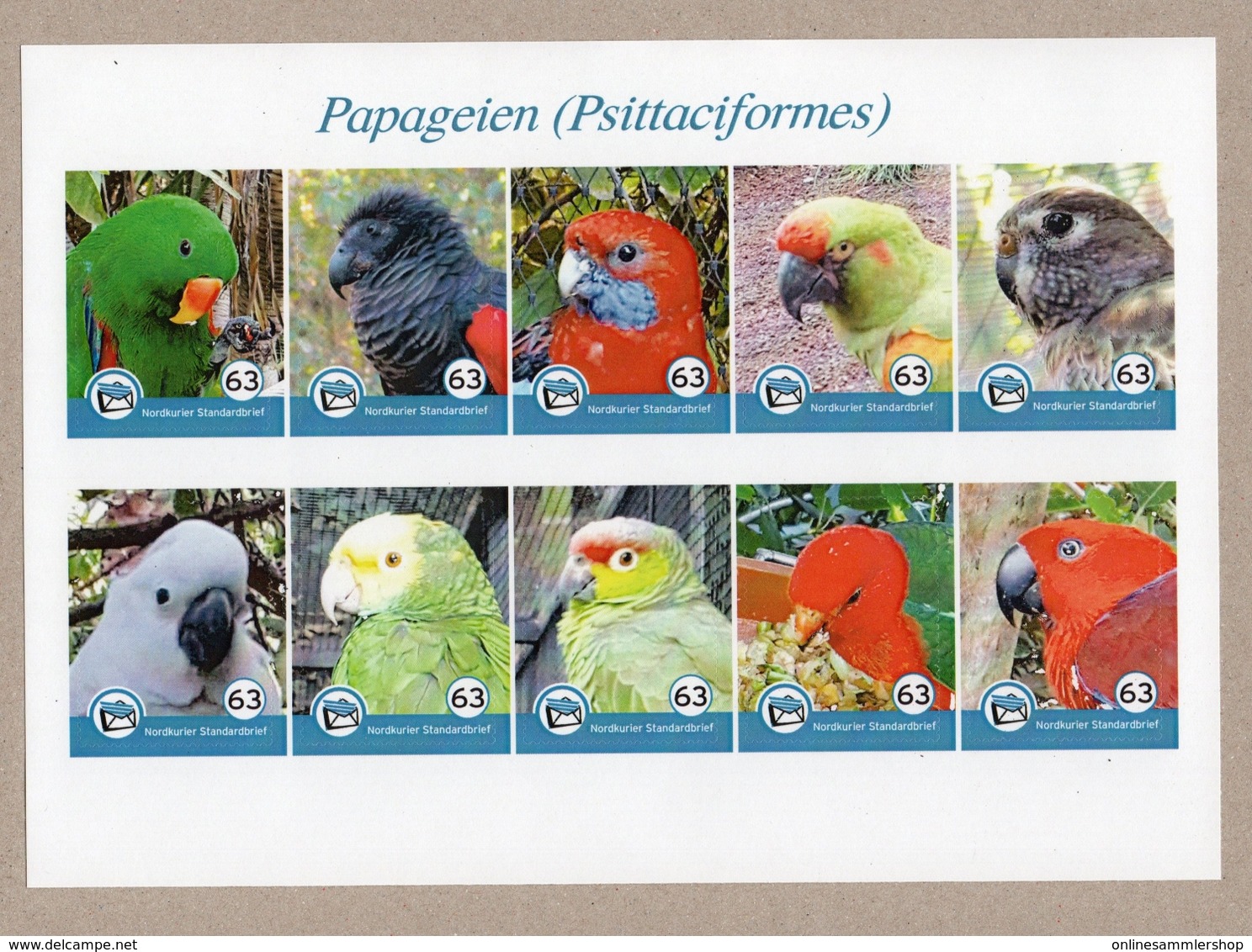 Privatpost - Nordkurier -  10 W Papageien Parrot Loro Papagaio Im KB - Selten - Perroquets & Tropicaux