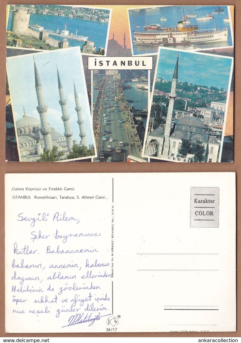 AC - GALATA BRIDGE - FINDIKLI MOSQUE, TARABYA, RUMULIHISARI, SULTAN AHMED MOSQUE ISTANBUL, TURKEY CARTE POSTALE POST CAR - Turquie