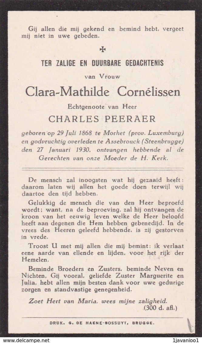 Morhet, Assebroek, Assebrouck, Steenbrugge, 1930, Clara Peeraer, - Images Religieuses
