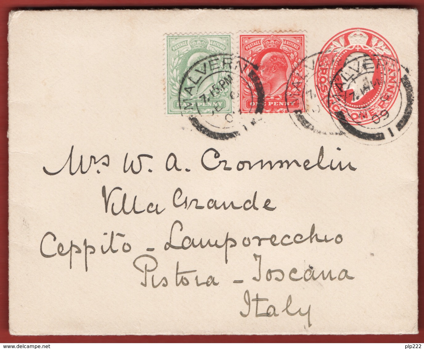 Gran Bretagna1908 Letter Card 1p. + 1 * 1/2 P 1909 To Pistoia Italy VF/F - Interi Postali