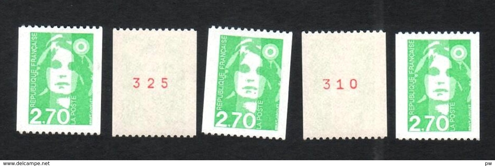 FRANCE 1996 MARIANNE DE BRIAT YT N° 3008a 2,70  5 Numéros Différents De Roulette Neufs. - 1989-1996 Marianne Du Bicentenaire