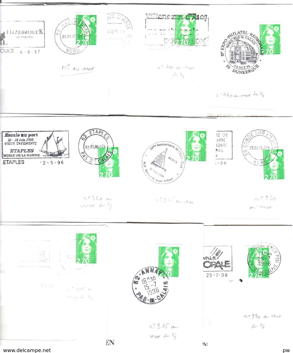 FRANCE 1996 MARIANNE DE BRIAT YT N° 3008a 2,70  9 Numéros Différents De Roulette Sur Enveloppe - 1989-1996 Marianne Du Bicentenaire