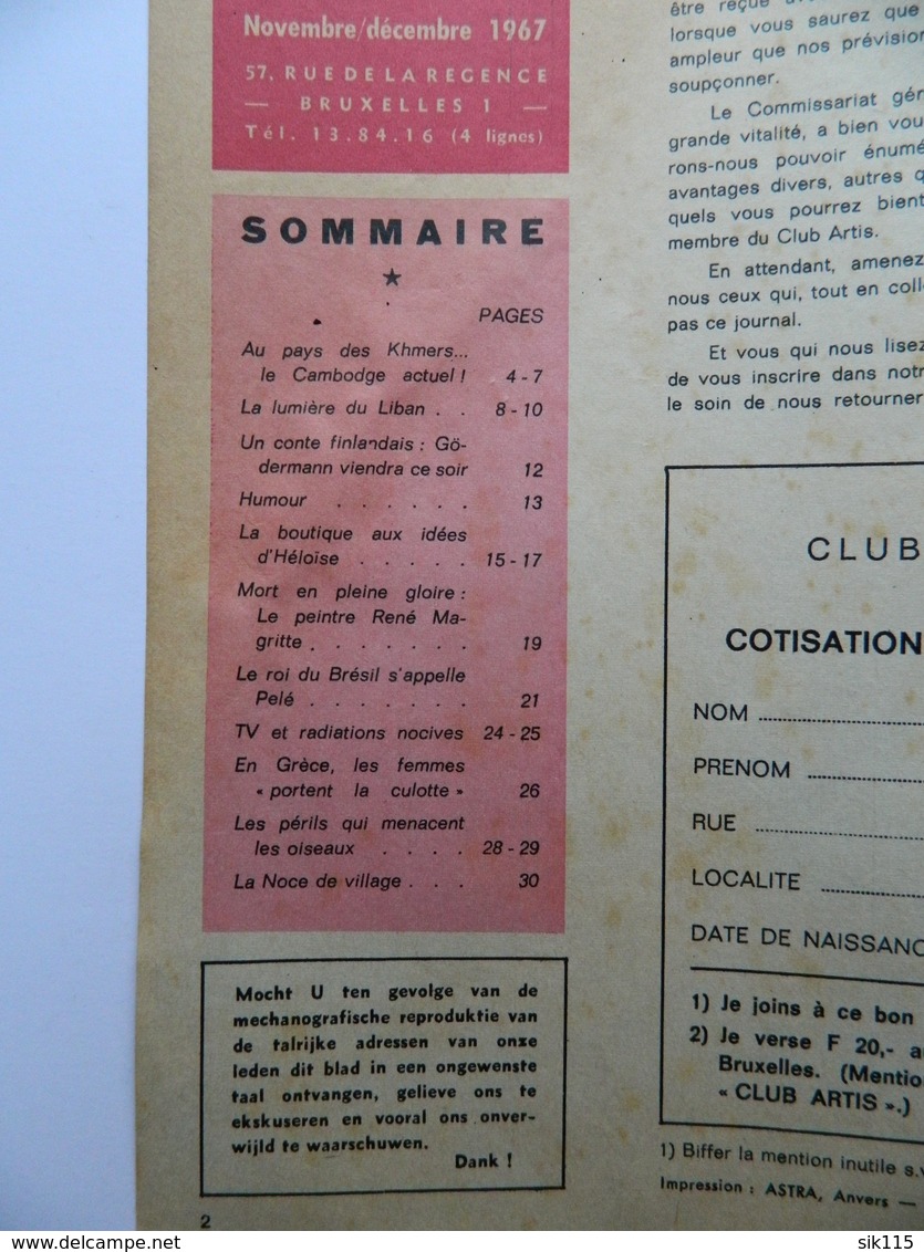 RARE - Arts Et Collections 1967 N° 2 - Khmers Cambodge - Angkor - Gödermann - René Magritte - Pelé Foot - Points ARTIS - Kunst