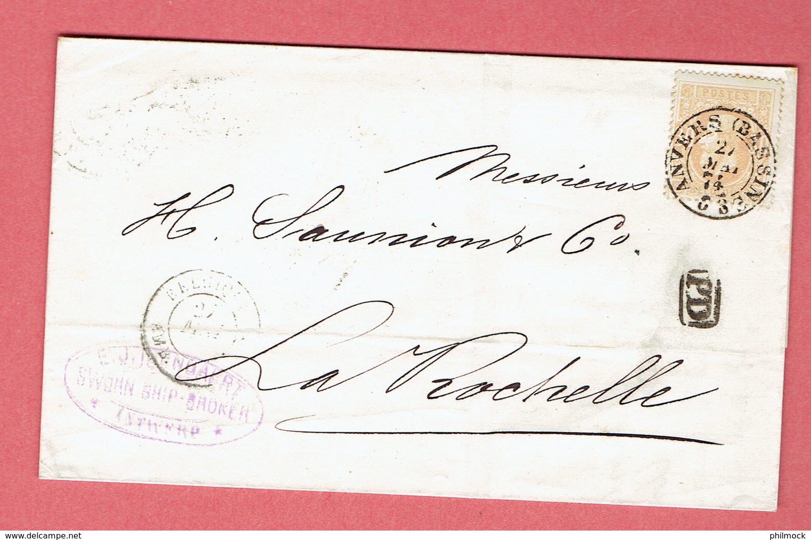 J - Lettre Commerciale PD - Obli Anvers(Bassins) 1874 Sur N°33 Vers La Rochelle - France - 1883 Léopold II