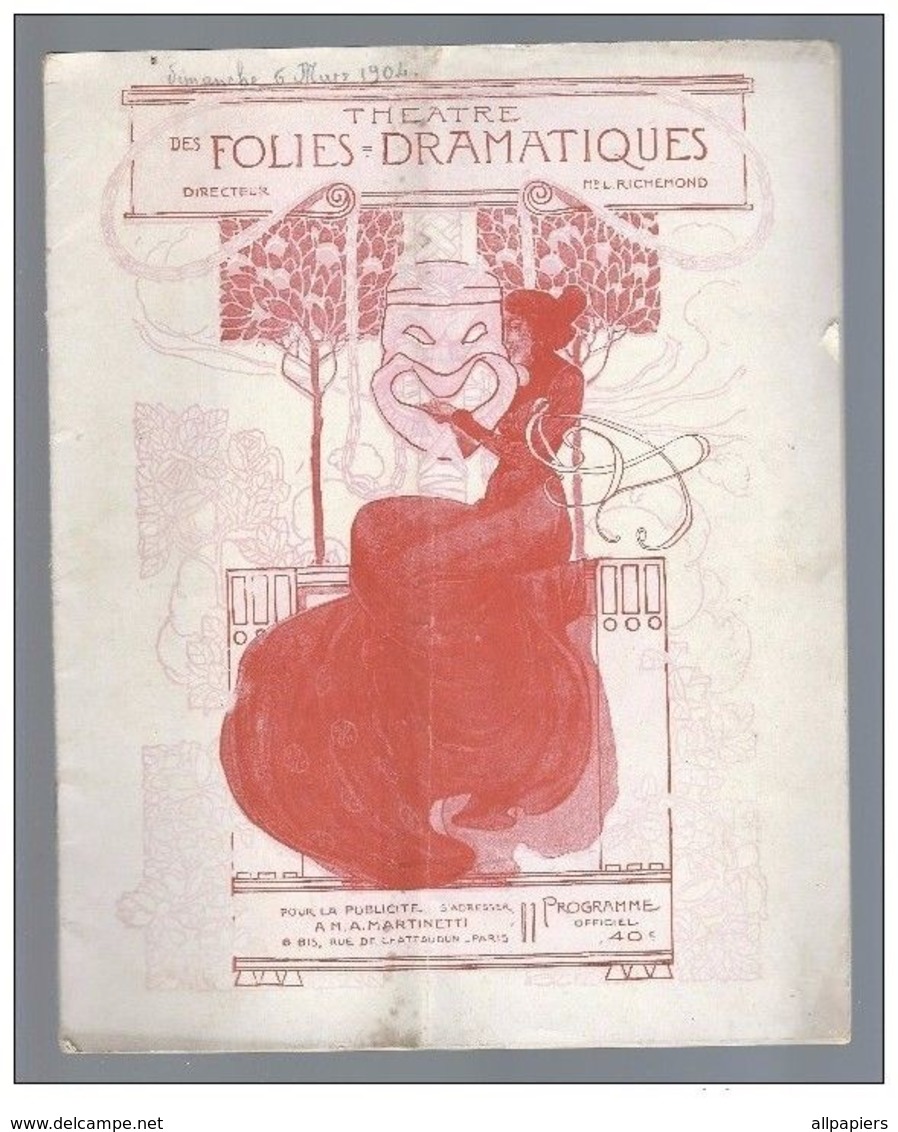 Programme Théâtre Des Folies-Dramatiques Une Nuit De Noces Vaudeville En 3 Actes De MM.Henri Kéroul Et Albert Barré - Programma's