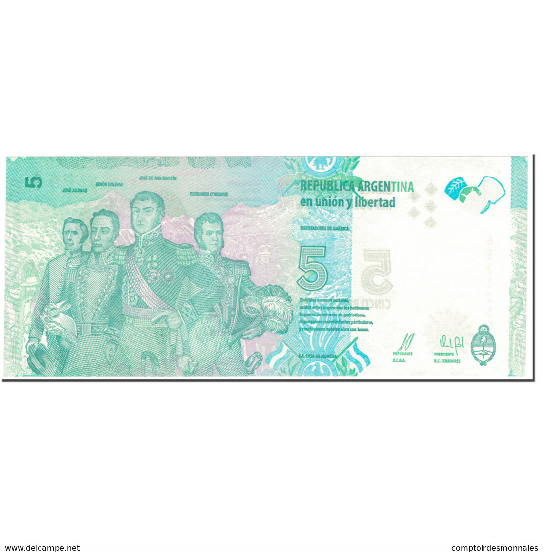 Billet, Argentine, 5 Pesos, 2015, Undated (2015), KM:359a, NEUF - Argentine