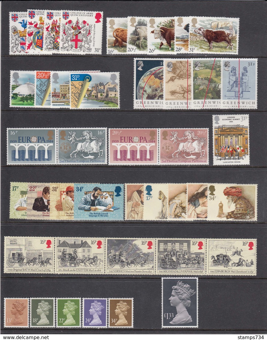 Great Britain 1984 - Year Set Complett (42 Stamps), MNH** - Ongebruikt