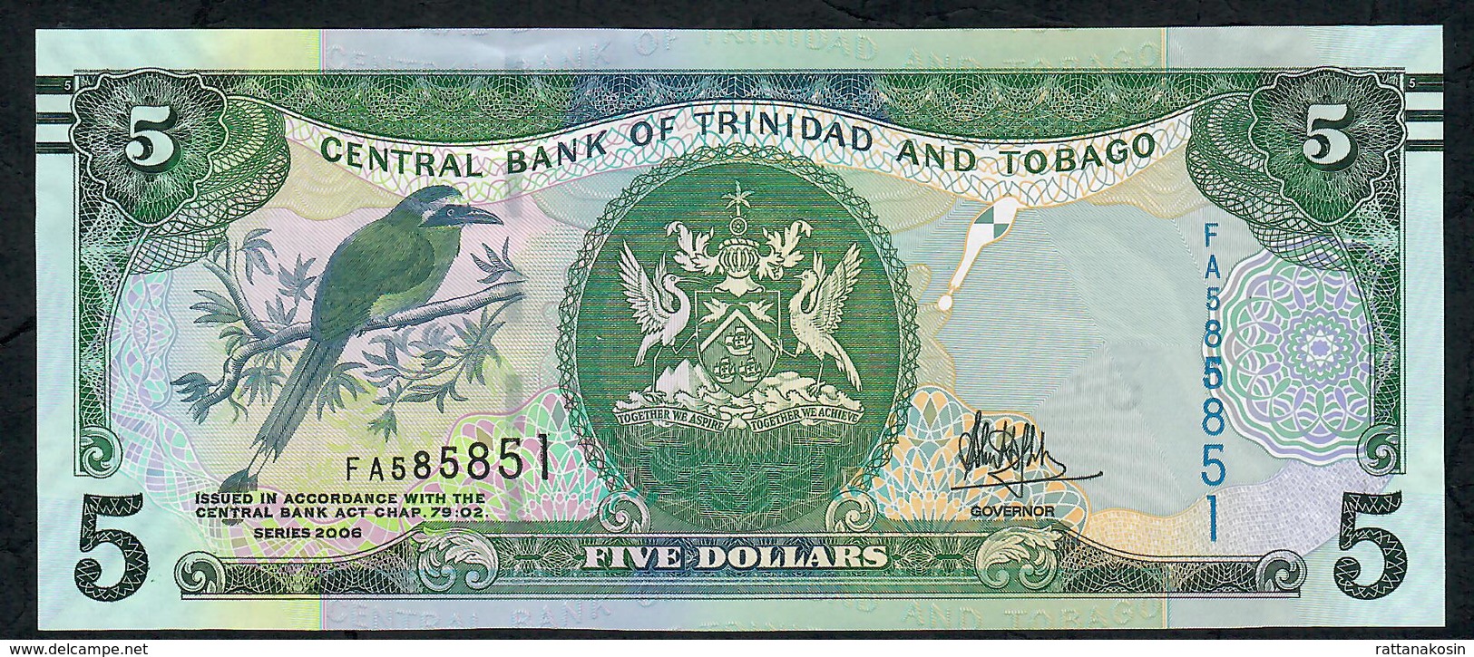 TRINIDAD AND TOBAGO P55b 5 DOLLARS 2006 (2017) #FA  Or #EU Signature 10 Mark For Blind - Trinidad Y Tobago