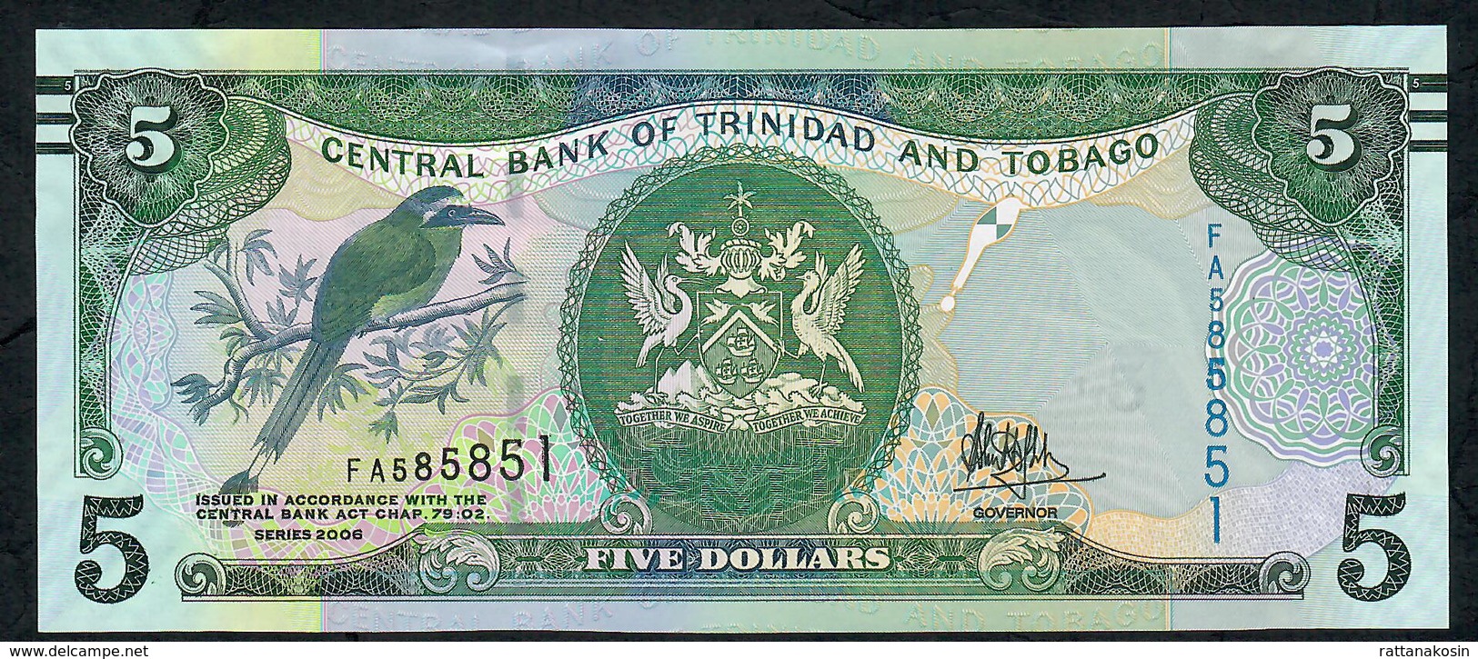 TRINIDAD AND TOBAGO P55b 5 DOLLARS 2006 (2017) #FA  Or #EU Signature 10 Mark For Blind - Trinidad & Tobago