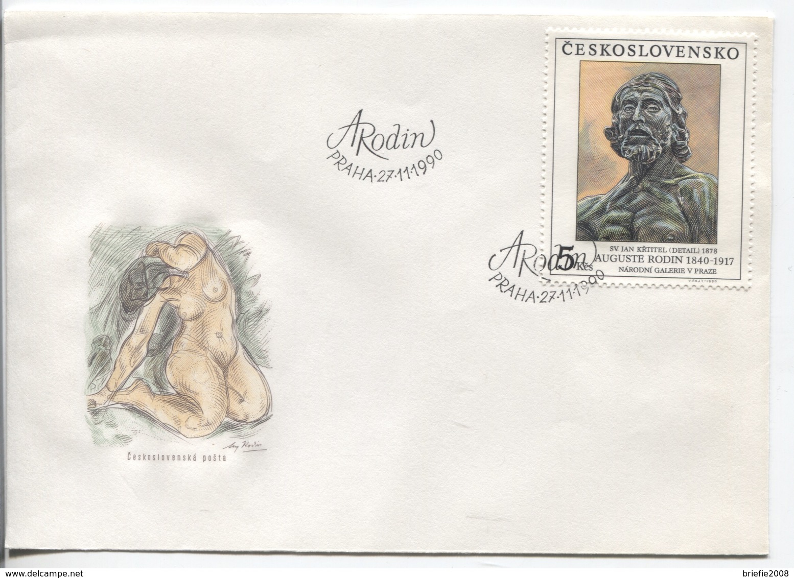 CSSR # 3072 FDC. Skulptur Von Auguste Rodin, Maler Bildhauer. Motiv  'Johannes Der Täufer'. Ersttagssonderstempel - FDC