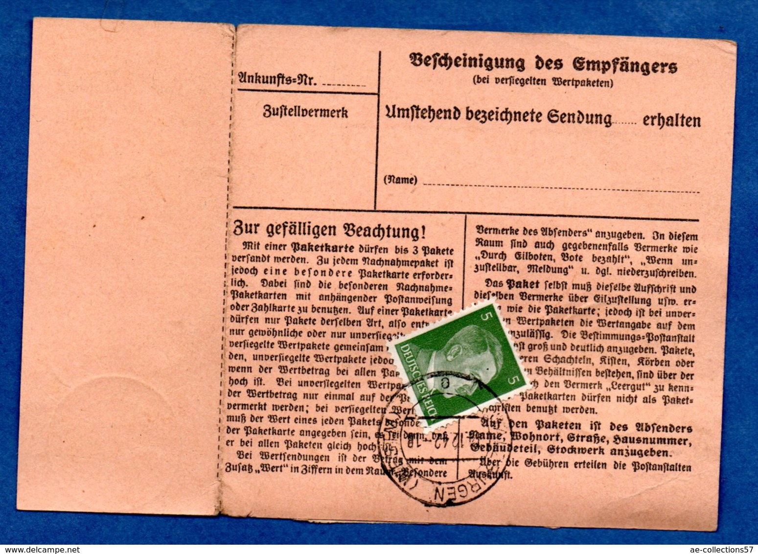 Colis Postal  -  Départ Salzburgen ( Château Salins)  -  Avec Son Rabat-   14/12/1942 - Lettres & Documents